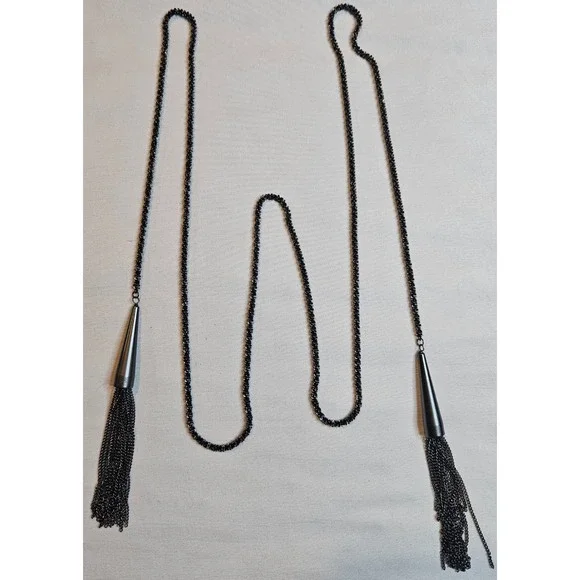 Kendra Scott Phara Lariat Necklace Gunmetal Tassel Multi Strand Long 48.5 Inch - Picture 2 of 7